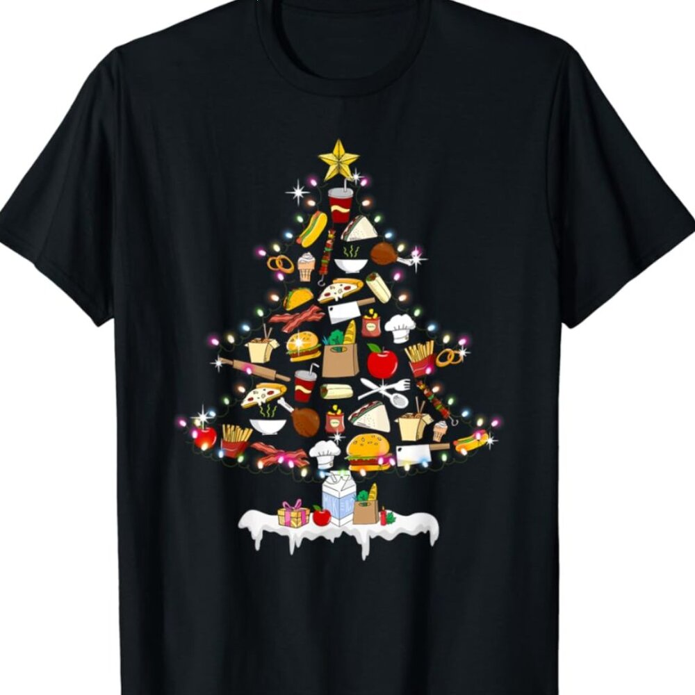 Lunch Lady Christmas Tree, Merry Christmas Cafeteria Crew T-Shirt